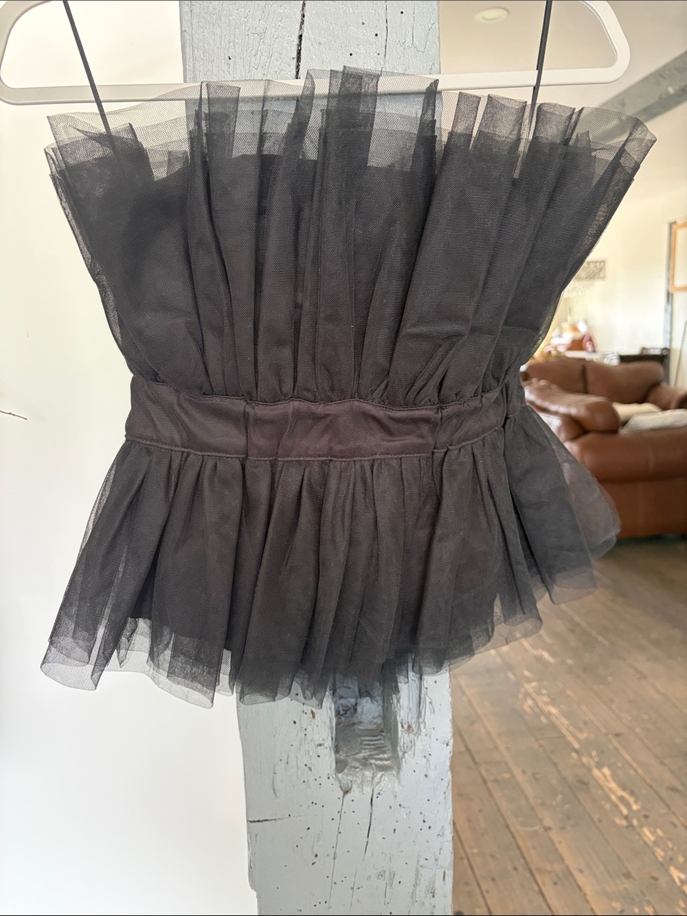 Black Tulle Strapless Peplum Top  BY MARBLE gorgeous on with black tights